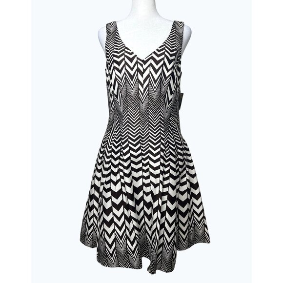 Taylor Womens Sleeveless Chevron Stripe Fit Flare Dress Size 6 - Picture 3 of 16